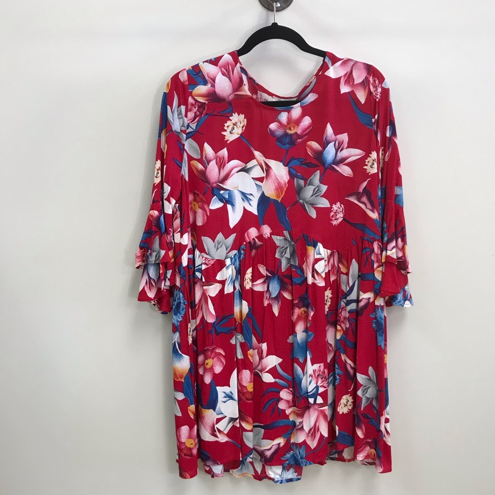 Red floral baby doll dress